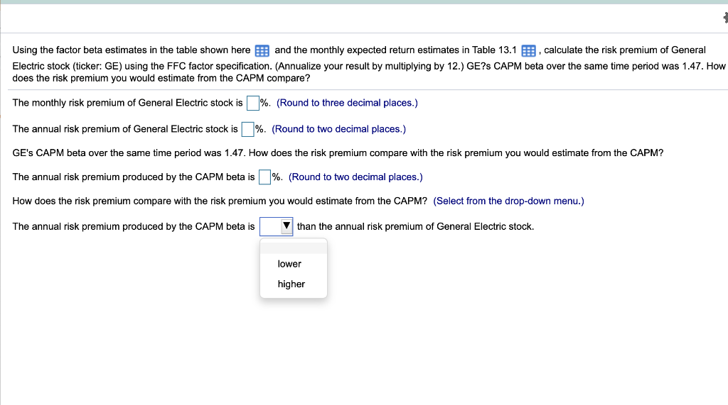Using the factor beta estimates in the table shown hereLOADING...and the monthly