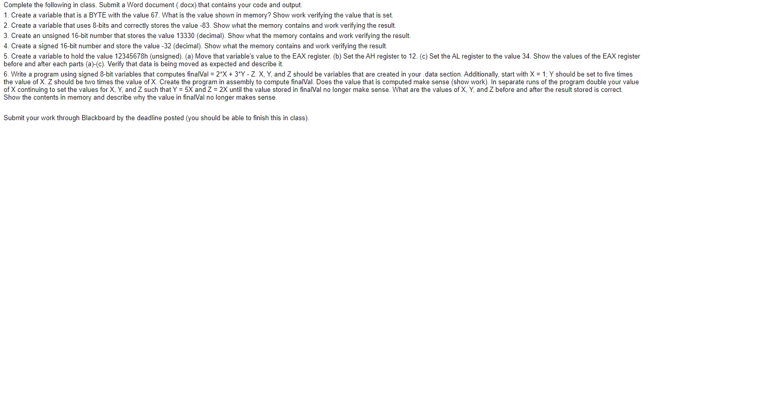  Complete the following in class. Submit a Word document (.docx) that