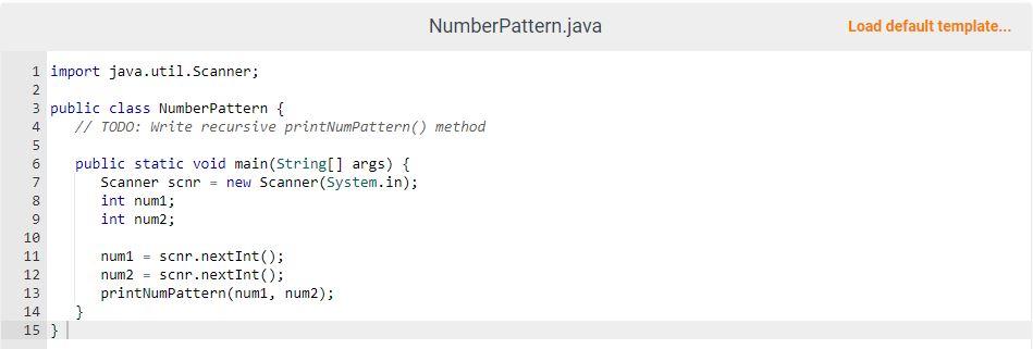 recursive method called printNumPattern() to output the following number pattern. Given a