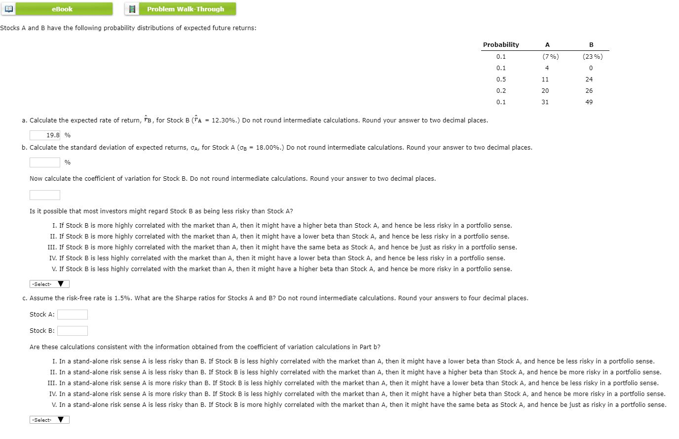 6. Problem 8.06 (Expected Returns) Stocks A and B have the following