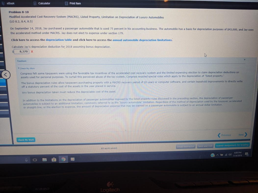  APrint Item eBook Calculator Problem 8-10 Modified Accelerated Cost Recovery System