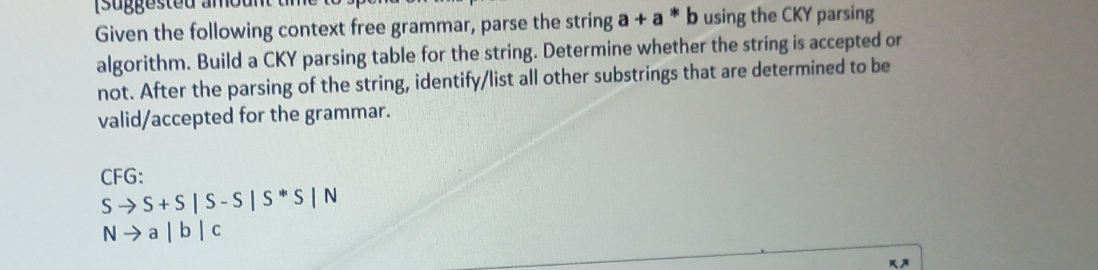  Given the following context free grammar, parse the string a+a**b using