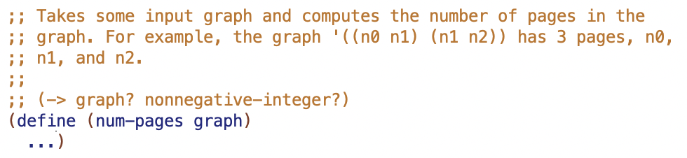 program accepts graphs as input. Graphs are represented as a ;; list