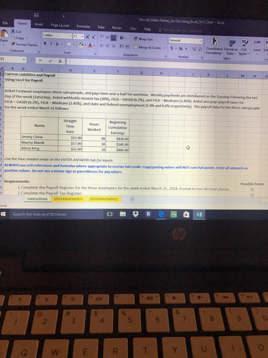  Please help with this excel project. The blue boxes in the