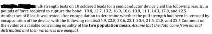  Pull-strength tests on 10 soldered leads for a semiconductor device yield