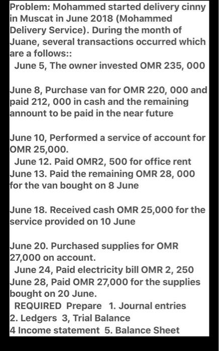  Problem: Mohammed started delivery cinny in Muscat in June 2018 (Mohammed