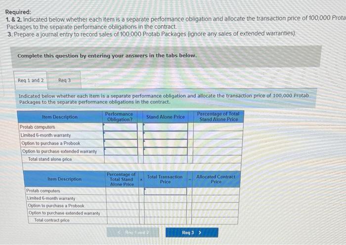 sales price of a Protab Package includes the following: - One Protab