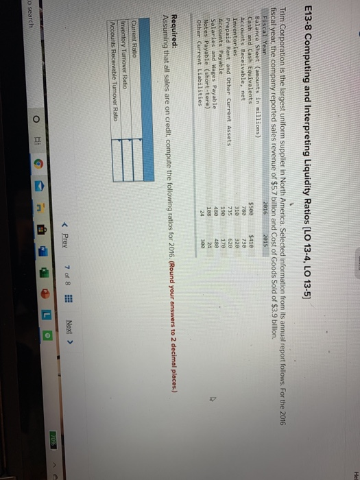  Hel E13-8 Computing and Interpreting Liquidity Ratios (LO 13-4, LO 13-5)