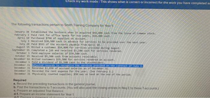 Mandatory Homework The following transactions pertain to Sinan Training Company for Year