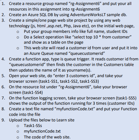 1. Create a resource group named "rg-Assignment" and put your all
