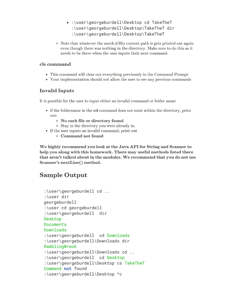 Prompt. You will be executing simple commands such as cd, dir, and