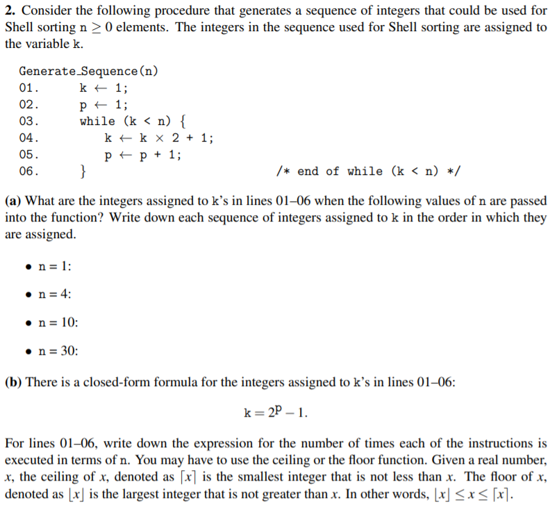  Shell sort:Generating sequences with shell sort.I understand that this is a