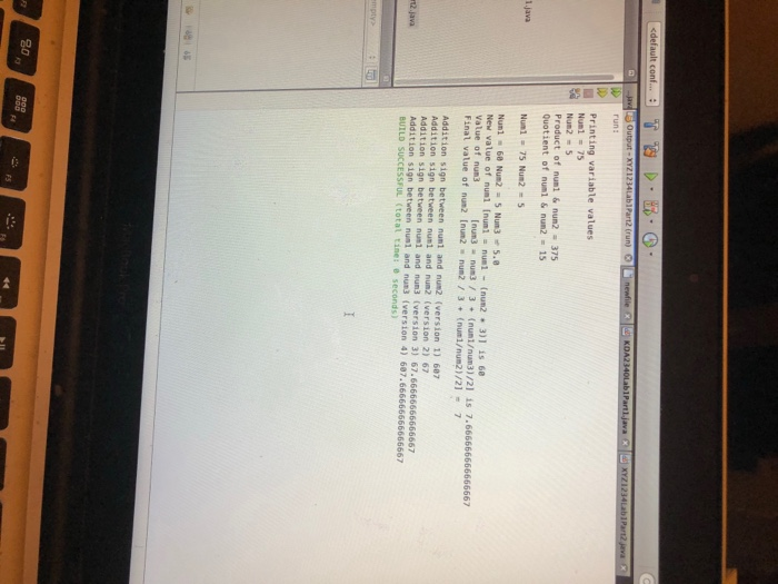 variable values Num1-75 Product of numl & num2 375 Quotient of numl