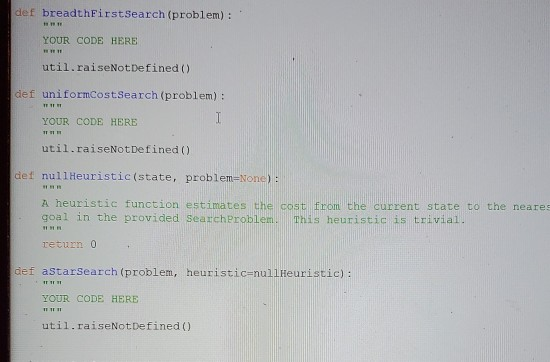 This is for the pacman search.py I need to implement these
