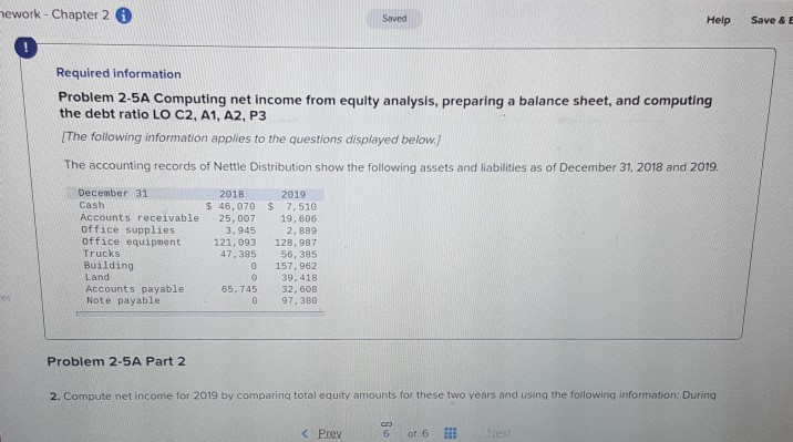  nework- Chapter 2 Saved Help Save & E Required information Problem