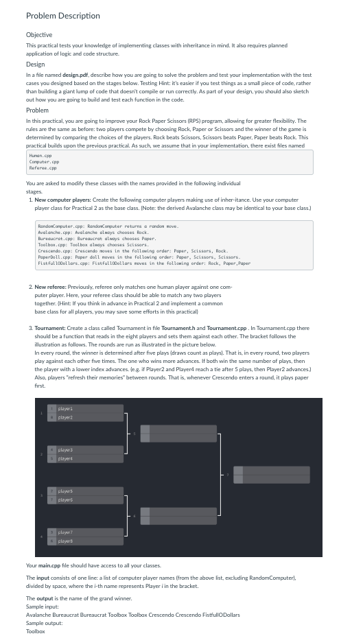  Problem Description Objective This practical tests your knowledge of implementing classes