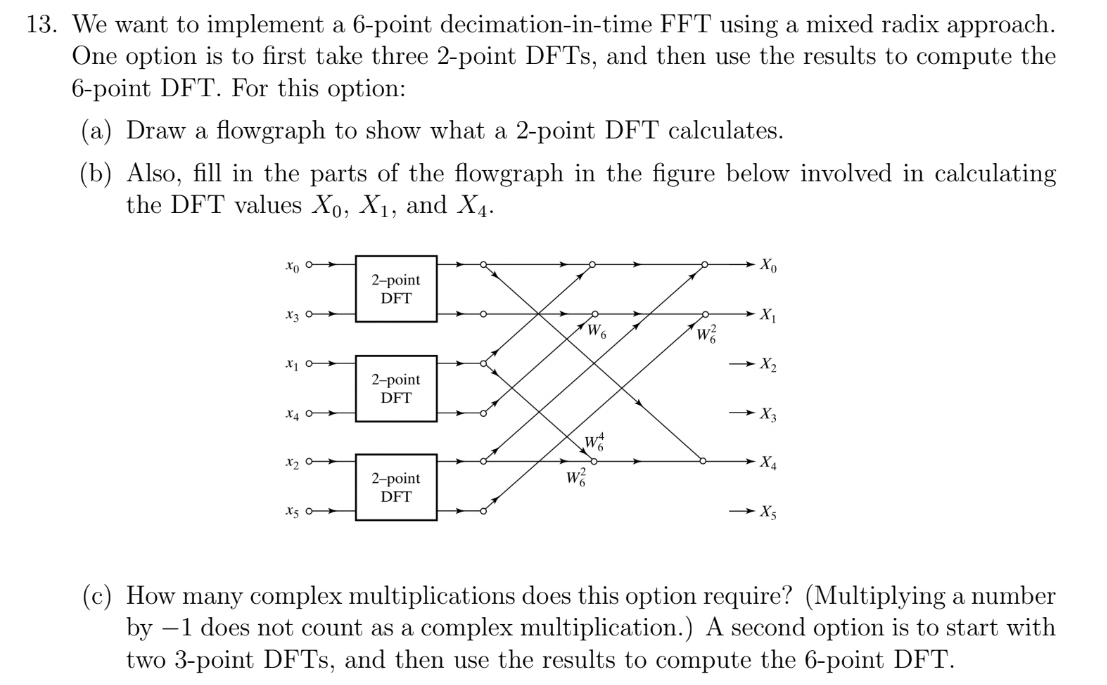  We want to implement a 6-point decimation-in-time FFT using a mixed