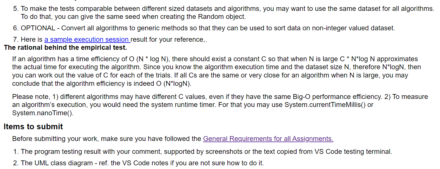 verify Big-O efficiency assessments of selected sorting algorithms, and enhance the existing