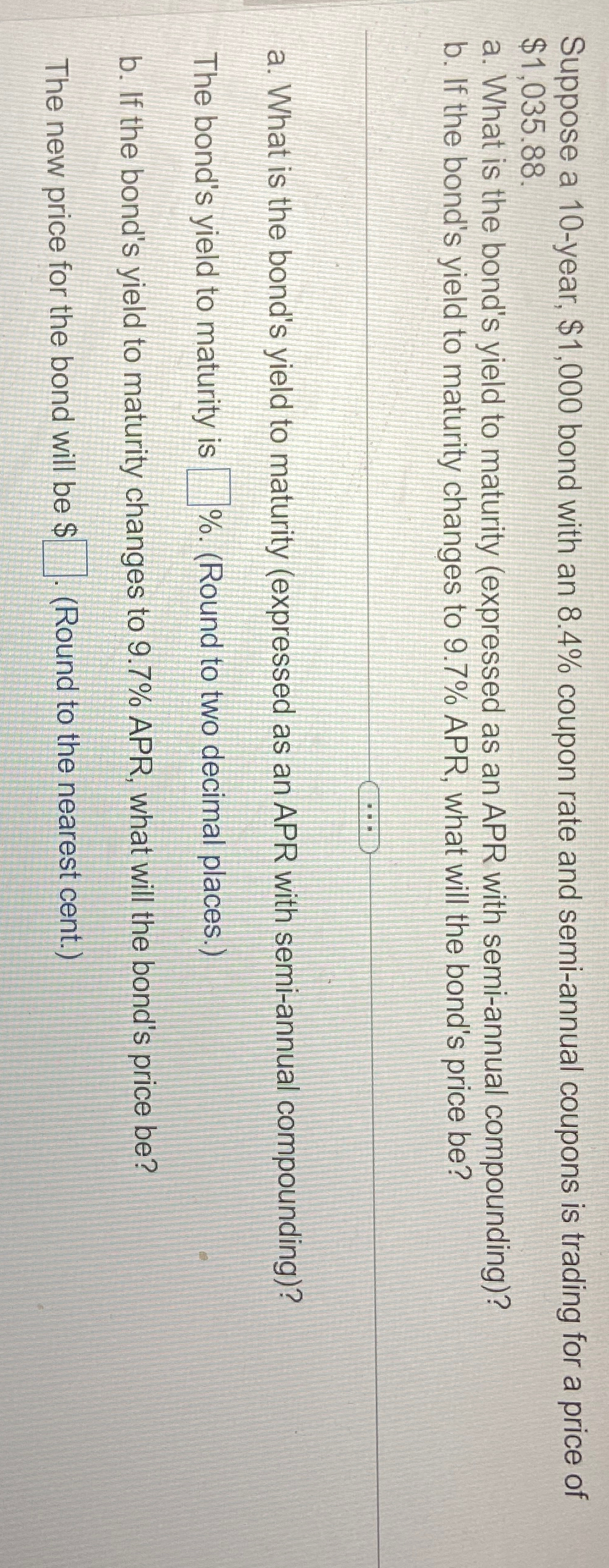  Suppose a 10-year, $1,000 bond with an 8.4% coupon rate and