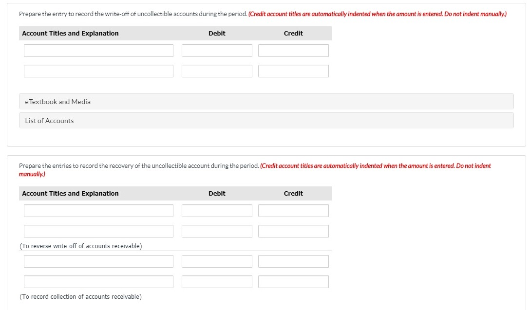 accounts (beginning balance) Net credit sales Collections Write-offs of accounts receivable Collections
