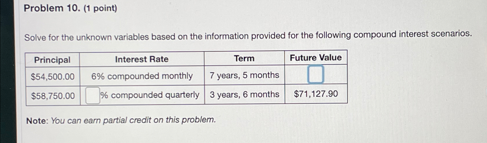  Problem 10.(1 point) Solve for the unknown variables based on the