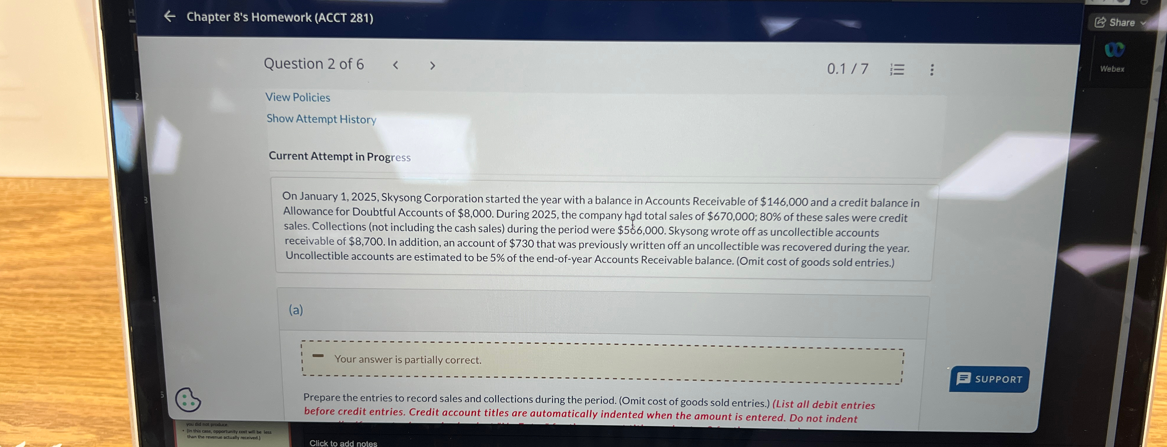  Chapter 8's Homework (ACCT 281) Question 2 of 6> 0.173vdots-=,vdots View