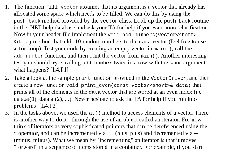need help on c++ programming please 1. The function fill_vector assumes that
