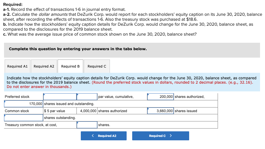 the blanks left under B... DeZurik Corp. had the following stockholders' equity