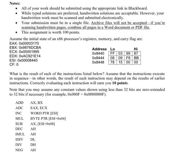  Notes: All of your work should be submitted using the appropriate