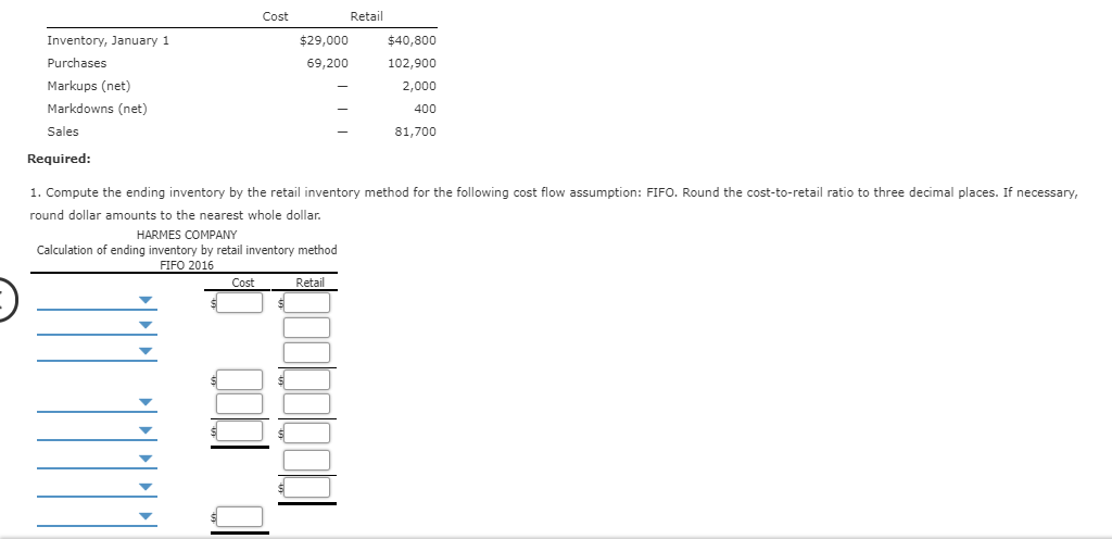  2. Compute the ending inventory by the retail inventory method for