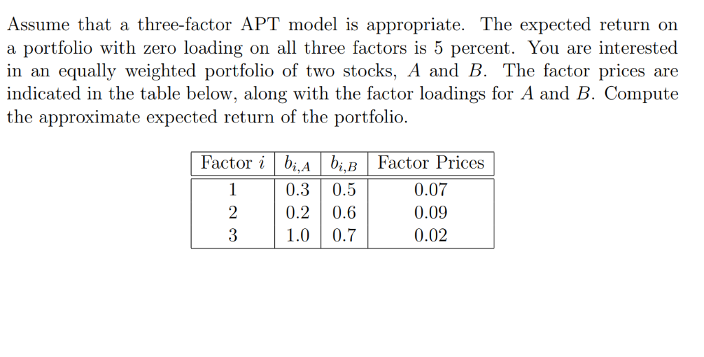  Assume that a three-factor APT model is appropriate. The expected return