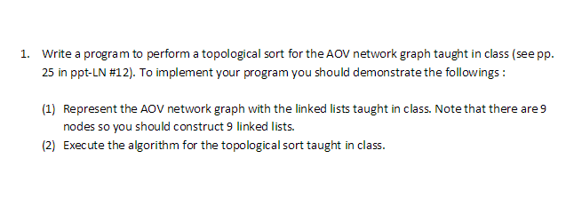 Write a program to perform a topological sort for the AOV