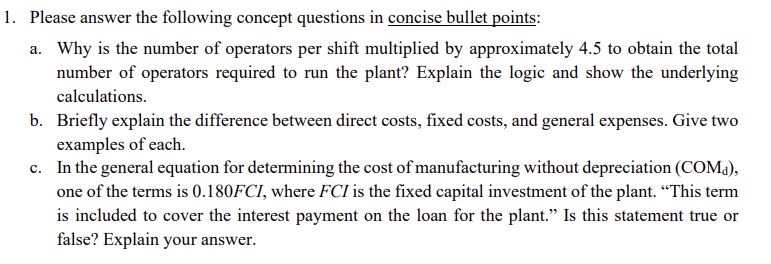 Please answer the following concept questions in concise bullet points: a.