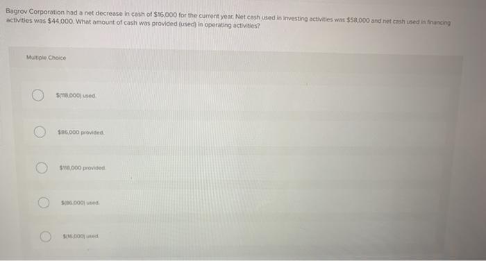  Bagrov Corporation had a net decrease in cash of $16.000 for