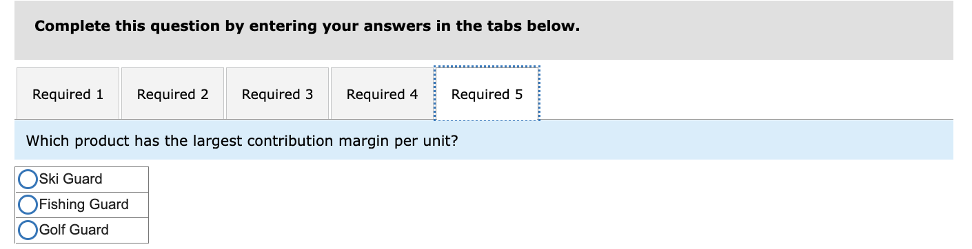 170 Fishing Guard $ 225 $ 75 Selling price per unit Variable