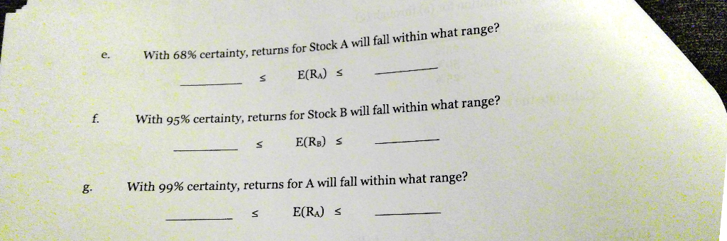  68% certainty, returns for Stock A will fall within what range?