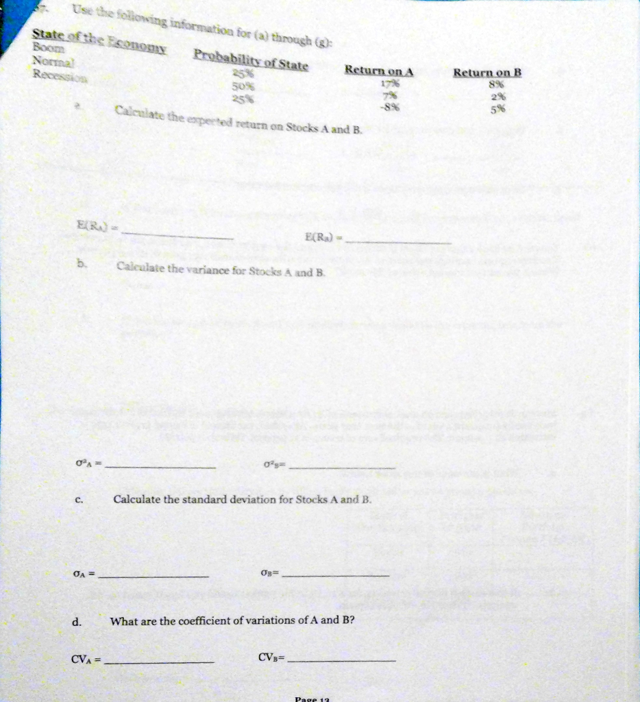 E(R) s - With 95% certainty, returns for Stock B will fall