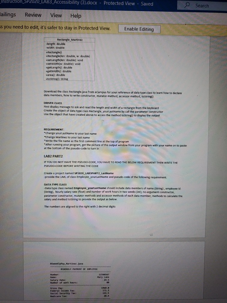 to allow clear picture of the assignment Instruction_SP2020_LAB3_Accessibility (3).docx - Protected View