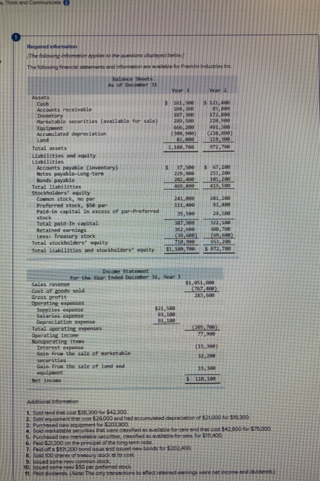  please help me solve! e. Think and Communicate Required information The
