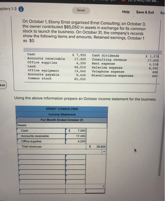 aw apters 1-3 Saved Help Save & Exit Su On October