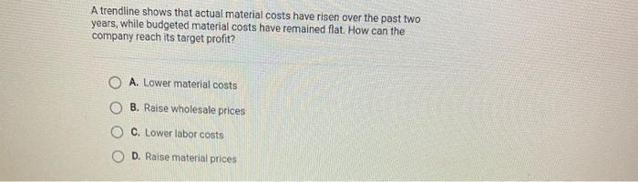  A trendline shows that actual material costs have risen over the