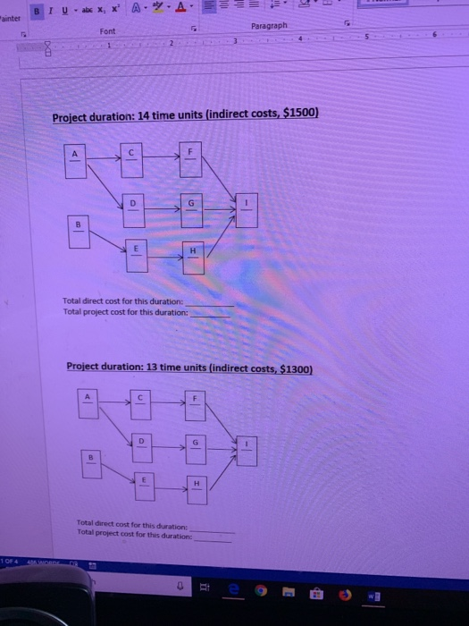 worksheets below to calculate the total costs for each duration of the
