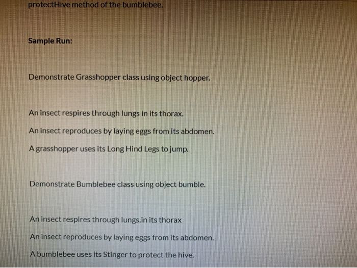 object, calls the jump method of the grasshopper and the protectHive method