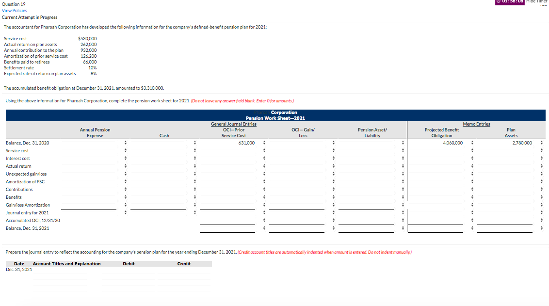  U U1!58 !U8 Hide Timer Question 19 View Policies Current Attempt