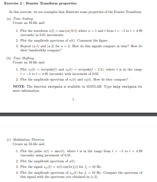 help with this matlab problem asap thank you.... Exercise 2: Fourier