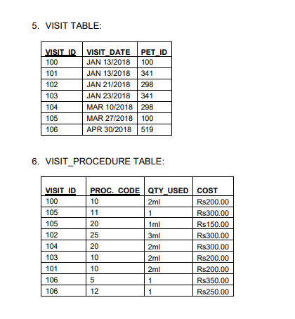 the PET_TYPE table with the PET_TYPE_CODE as the primary key constraint. (3