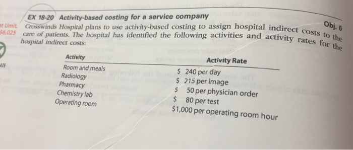  Obj. 6 Umit $6,025 EX 18-20 Activity-based costing for a service