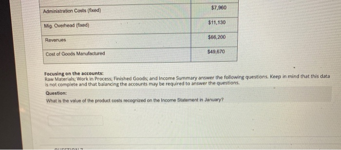 to January of 2020. $4,300 Beginning Balance Raw Materials $21,090 Ending Balance
