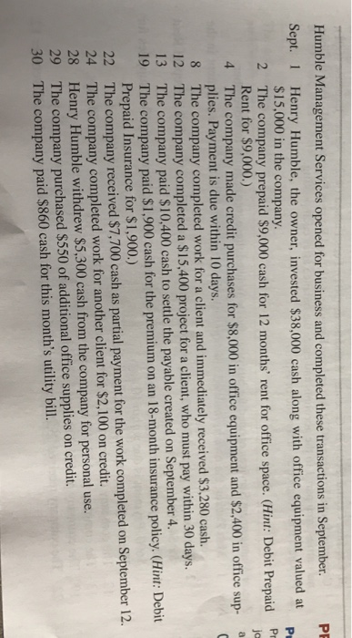 preparing and posting journal entries; preparing a trail balance a Humble Management