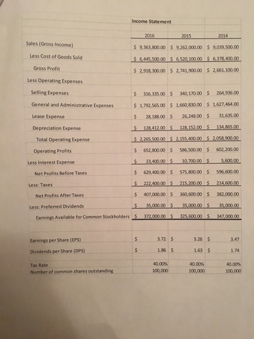 margin, earnings per share, return in assets, return on equity, P/E ratio,